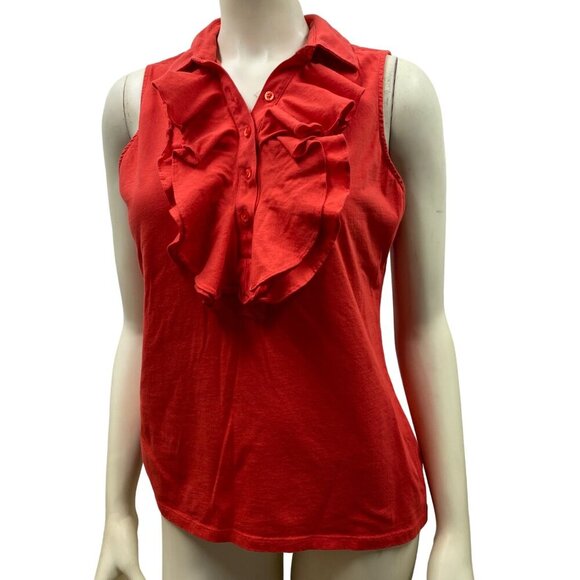 LAUREN RALPH LAUREN COLLARED RUFFLE FRONT TOP LG - Picture 2 of 6
